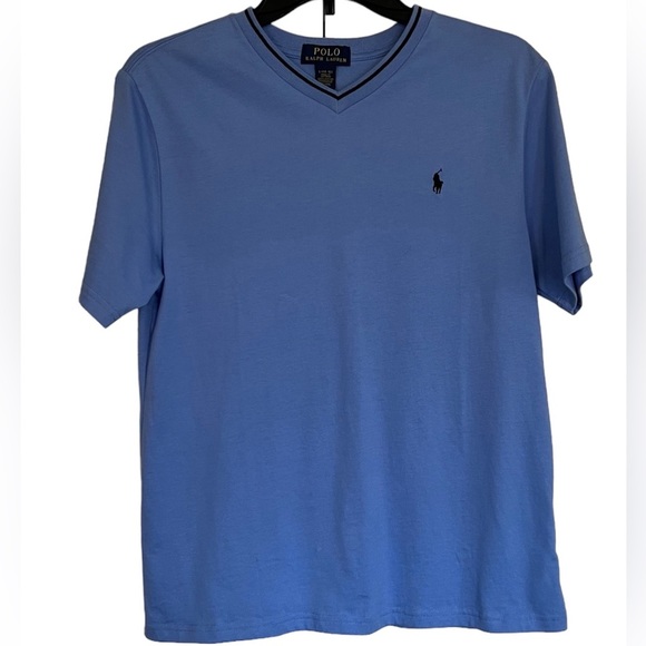 Ralph Lauren Tops - RALPH LAUREN BLUE V NECK PONY LOGO T SHIRT SIZE LARGE